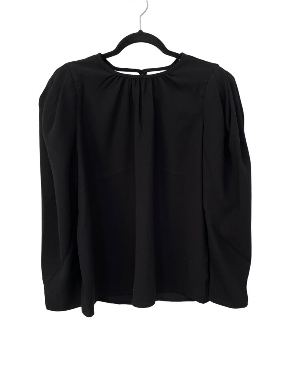 Express Top Large Long Puff Sleeve Cutout Back Blouse Solid Black Contemporary